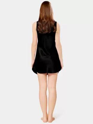Women polyster Night Dress (Black) - Young Trendz