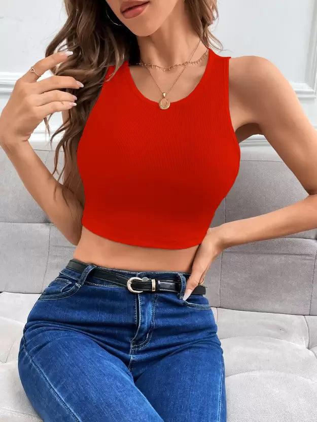 Rib-knit Tank Top Solid - Red - Young Trendz