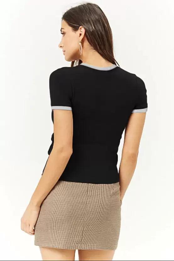 Women Solid Round Neck (Black) T-Shirt - Young Trendz