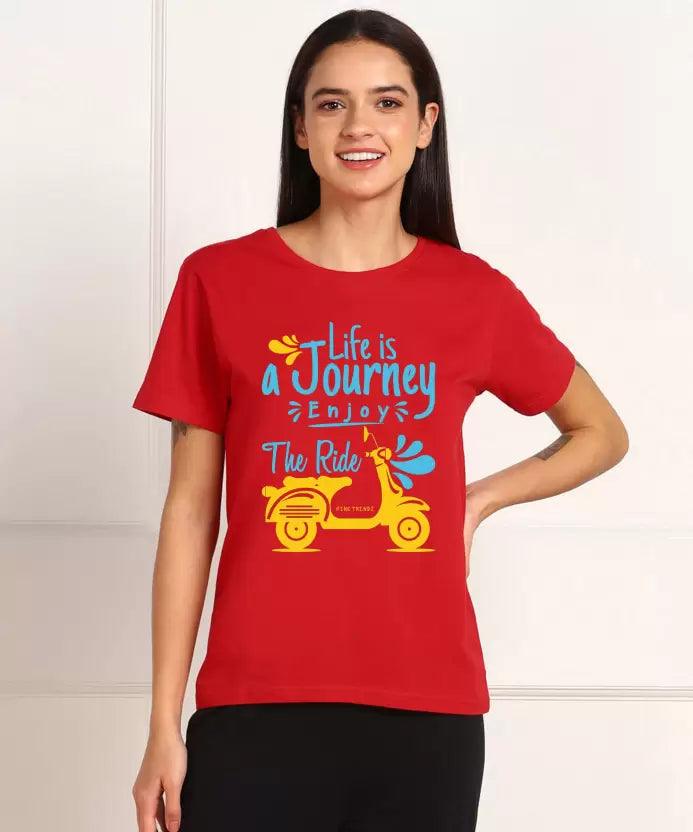 Women Conversational Round Neck T-Shirt (Red) - Young Trendz